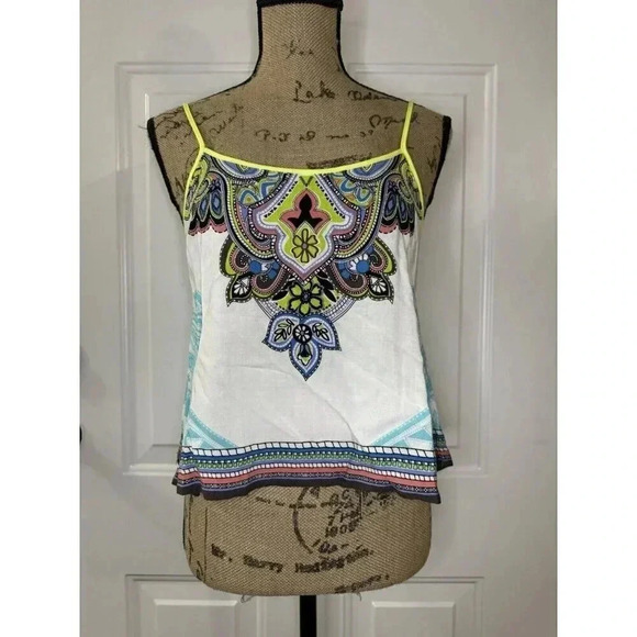 Women’s White Multicolor Paisley Printed Cami Tank Small Beach Vacation Comfy - Picture 2 of 6
